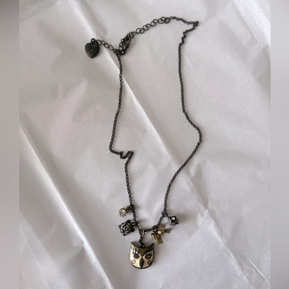 Betsy Johnson Bronze Owl Charm Necklace